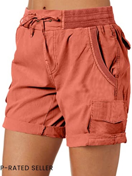 High Waist Cargo Shorts Relaxed Fit Cotton Casual Outdoor Hiking Summer - Picture 2 of 7